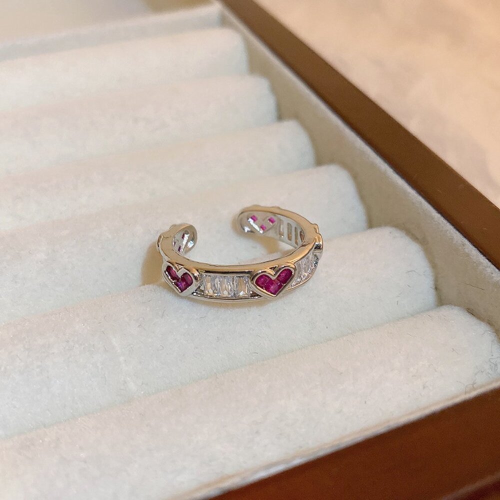 Pink Heart Adjustable Ring Y2K Cute Kawaii Feminine Jewelry Soft Girl Aesthetic